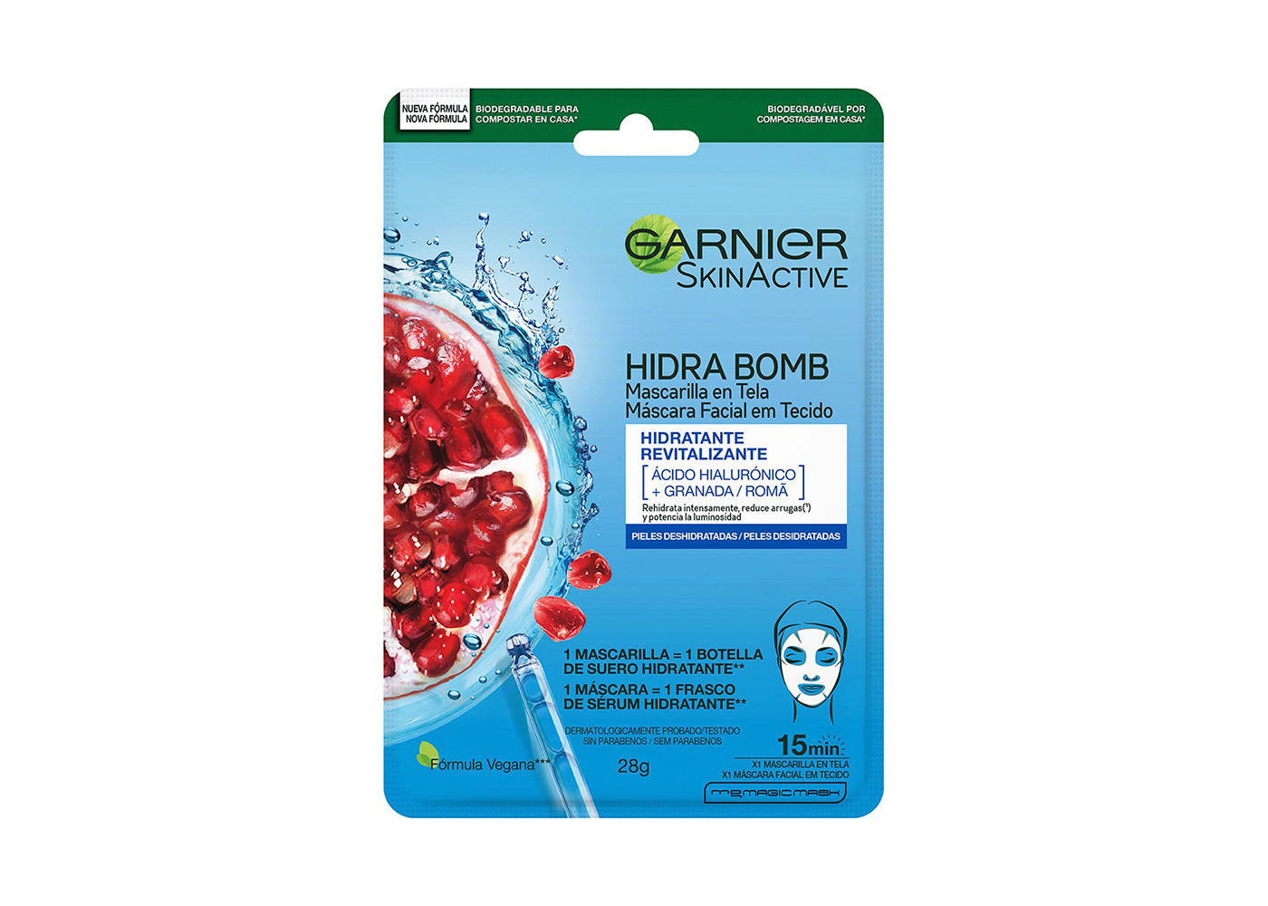 Garnier Skin Active Garnier skin active hidra bomb mascarilla facial en tela hidratante revitalizante con granada acido hialuronico de origen natural 1 pieza