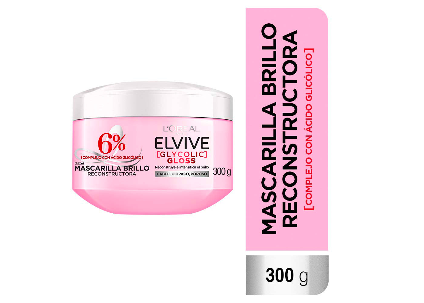 L'Oréal Paris Elvive Mascarilla Glycolic Gloss, con Ácido Glicólico para un pelo más brillante y visiblemente sano, 300gr