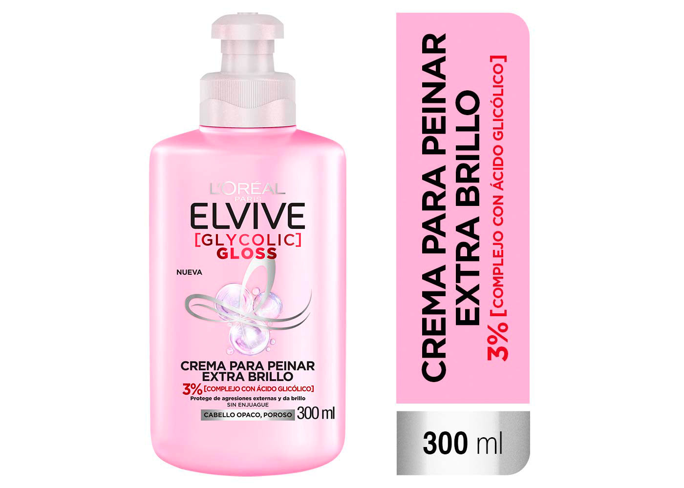L'Oréal Paris Elvive Crema Glycolic Gloss para Peinar, con Ãcido Glicólico, 300 Ml, 1 unidadL'Oréal Paris Elvive Crema Glycolic Gloss para Peinar, con Ãcido Glicólico, 300 Ml, 1 unidad