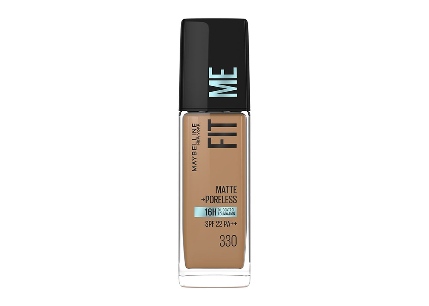 MAYBELLINE Base de Maquillaje Fit Me Matte + Poreless, Natural Beige 330, 30 ml, matifica y controla el brillo, se adapta al tono y la textura de la piel, tiene FPS 22, piel sin poros