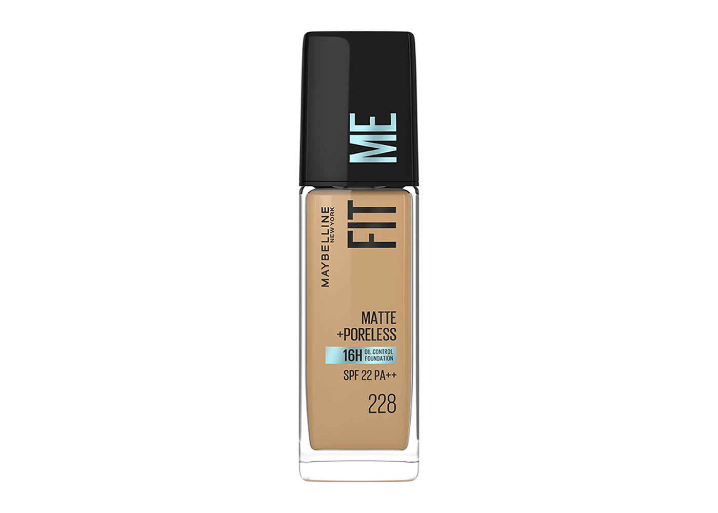 MAYBELLINE Base de Maquillaje Fit Me Matte + Poreless, Natural Beige 228, 30 ml, matifica y controla el brillo, se adapta al tono y la textura de la piel, tiene FPS 22, piel sin poros