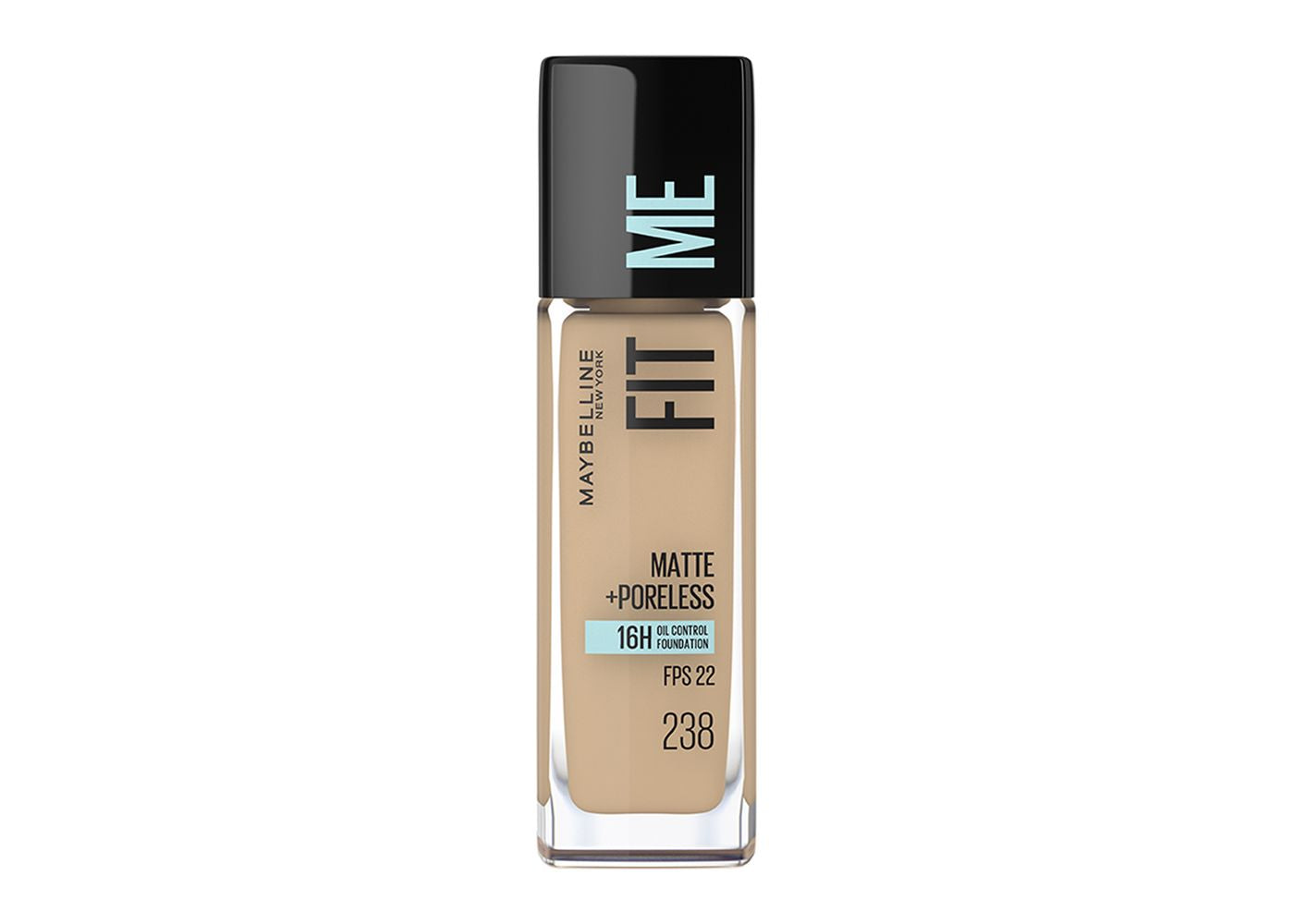 MAYBELLINE Base de Maquillaje Fit Me Matte + Poreless, Natural Beige 238, 30 ml, matifica y controla el brillo, se adapta al tono y la textura de la piel, tiene FPS 22, piel sin poros