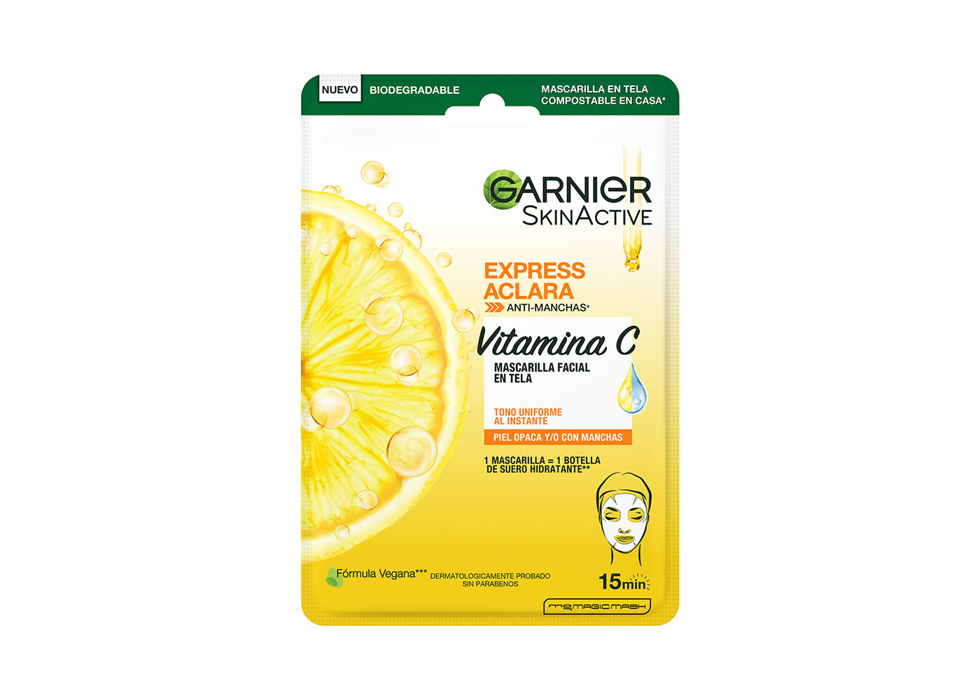 Mascarilla Facial en Tela Tono Uniforme con Vitamina C Express Aclara Garnier