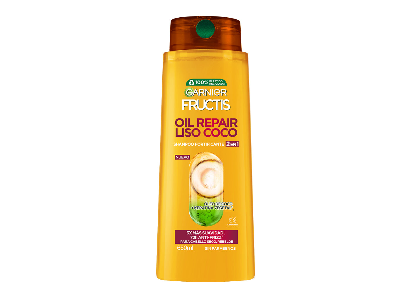 Garnier Fructis Shampoo 2 en 1 Oil Repair Liso Coco, 650 ml