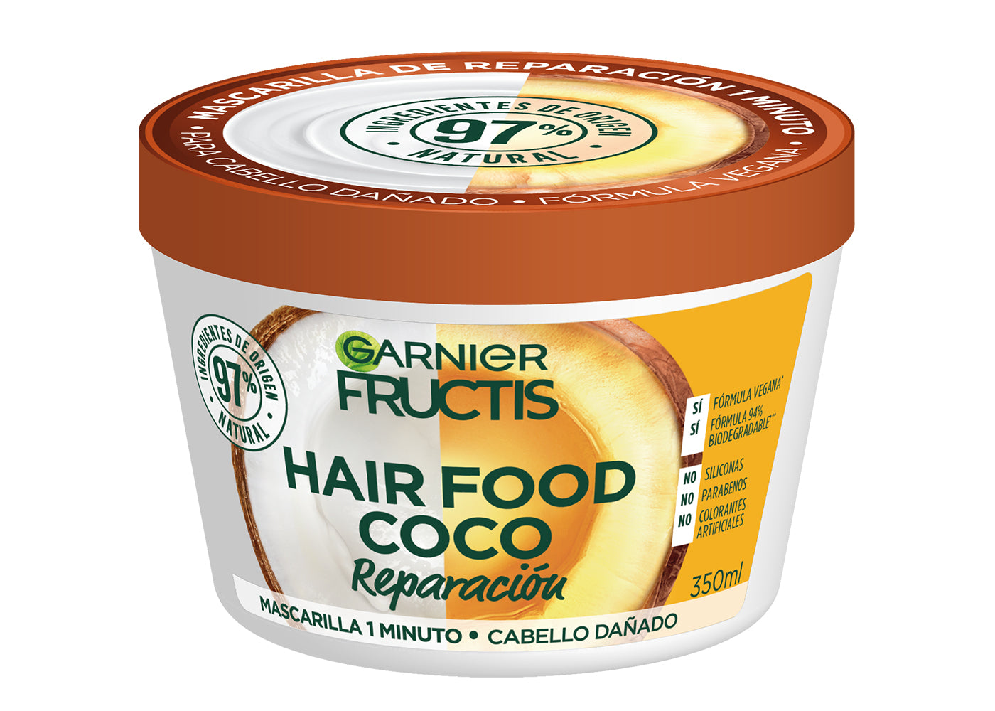Garnier Fructis Mascarilla para cabello natural y vegana coco, 350 ml