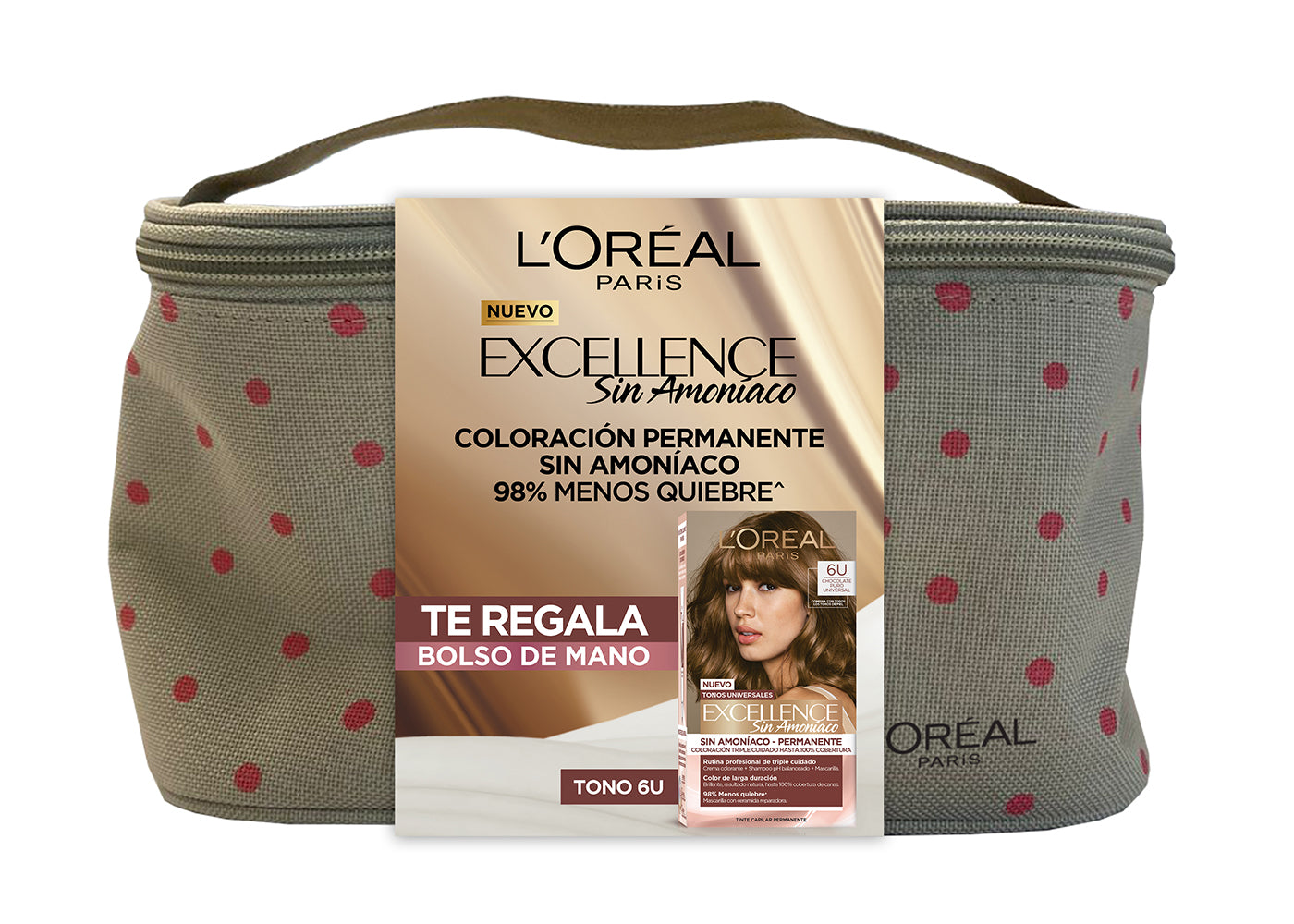 Tinte para Cabello sin Amoniaco Excellence de L'OrÃ©al Paris 6U CastaÃ±o Universal + Cosmetiquera