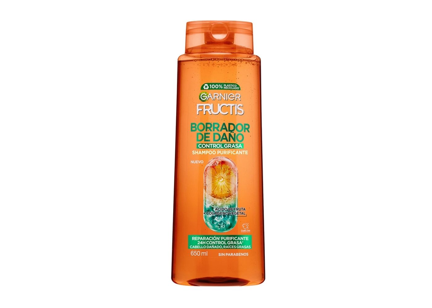 Garnier Fructis Borrador de DaÃ±o Control Grasa Shampoo 650ml para Cabello DaÃ±ado y RaÃ­ces Grasas